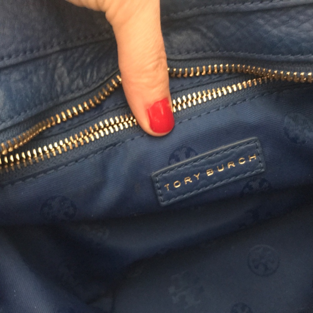 Tory Burch Blue Pebbled Leather Satchel - Picture 5 of 14
